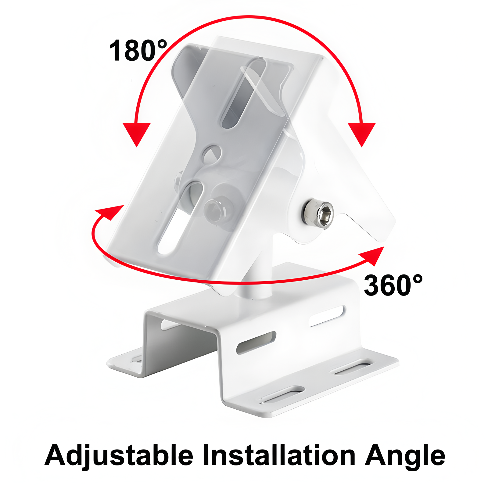 Universal CCTV Camera Mount Bracket, Wall/Ceiling/Pole Installation, Adjustable Clamp & Swivel Joint, Steel Material, White