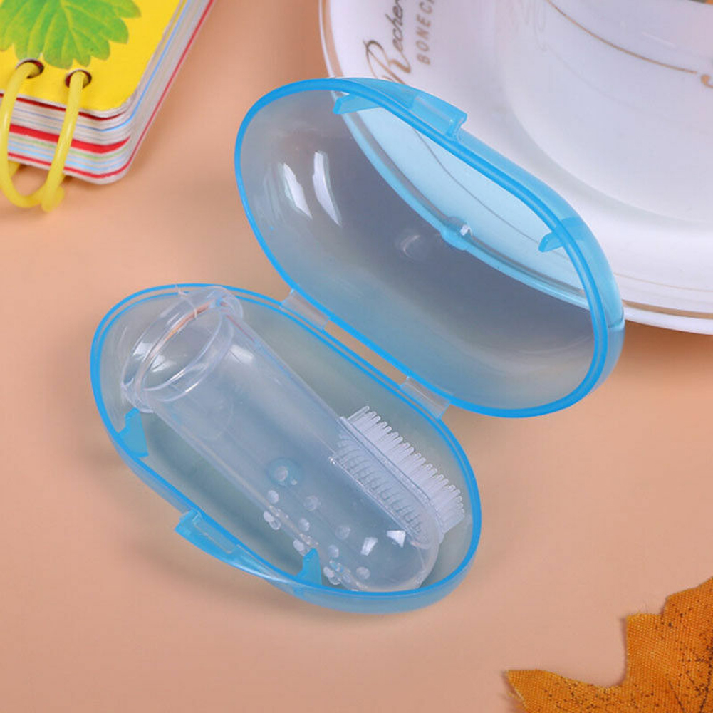 Baby Kids Infant Soft Silicone Finger Toothbrush Teeth Rubber Massager Brush toy: Blue