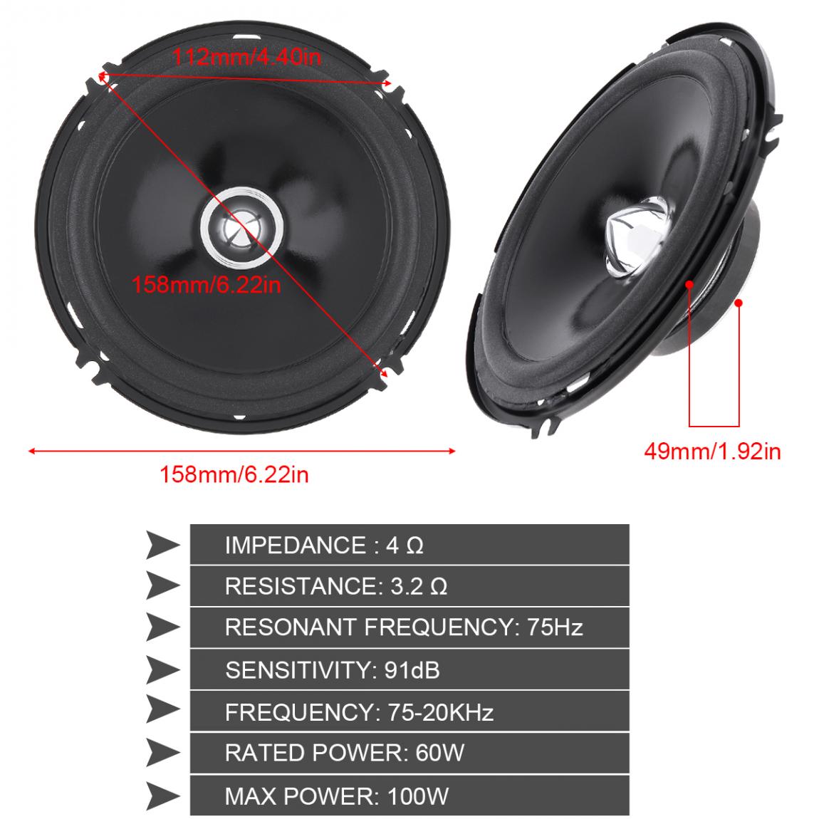 2pcs 6.5 Inch 100W Full Range Frequency Car Audio Speaker Heavy Mid-bass Ultrathin Modified Speaker Non-destructive Installation