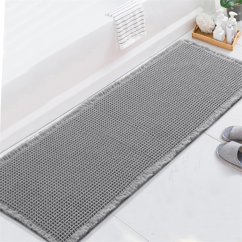 Waffle Non-Slip Bath Mat Bathroom Super Absorbent Carpet Non-Slip Shower Rugs with Tassels Bathtub Beside Rug Entrance Doormat