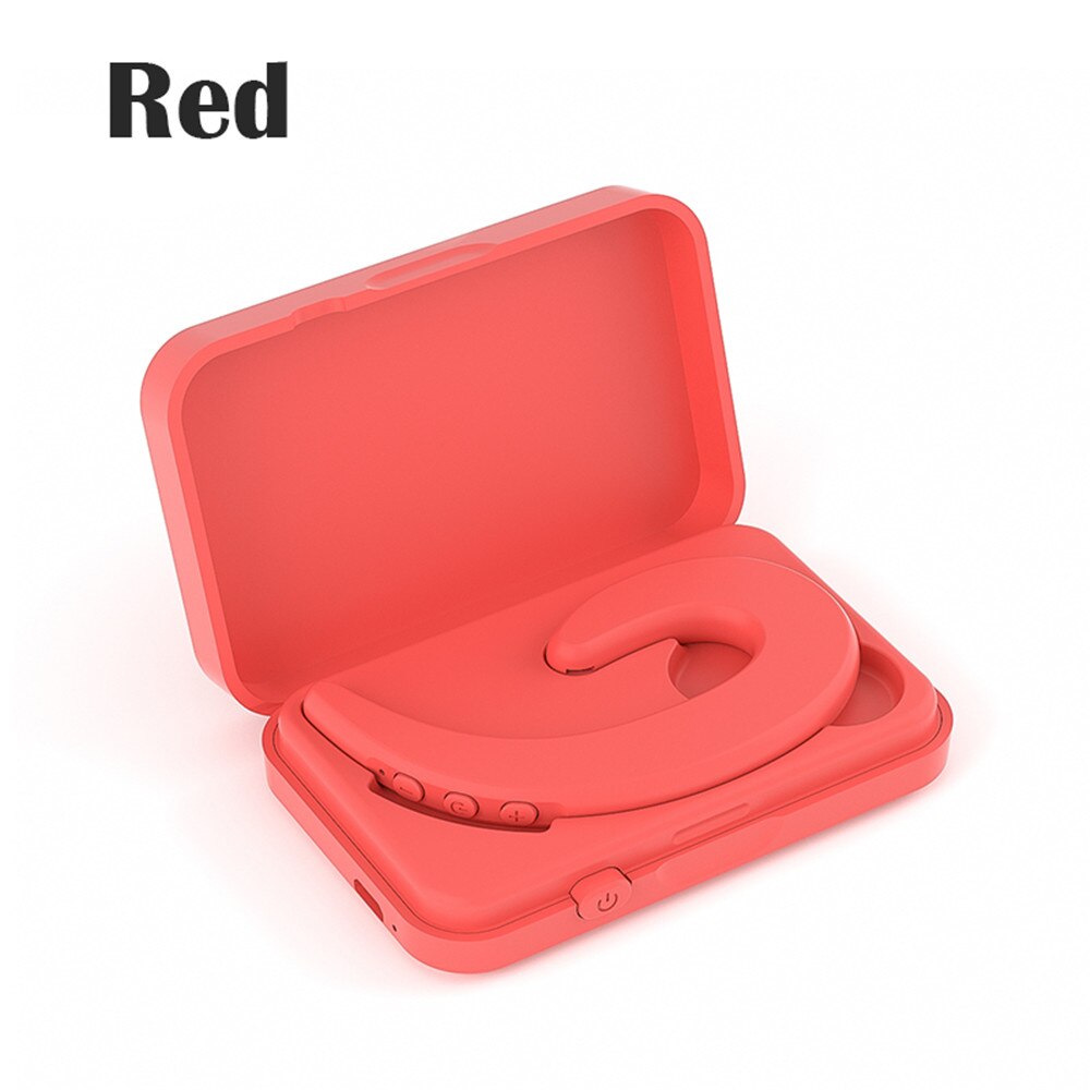 Mic Earpieces Earhook Bone Conduction Wireless Bluetooth Earphone For Iphone Android Bluetooth Headset With Charging Box: Red