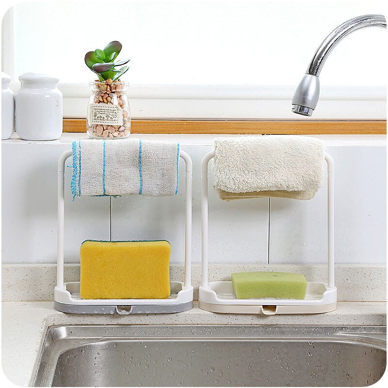 1pc förvaringsställ stående svamphållare hylla för pad handduk 2 in 1 multifunktionell arrangör hem kökstillbehör