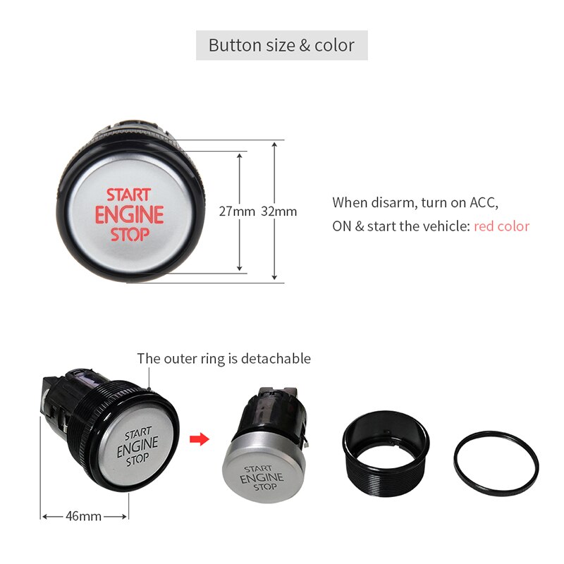 Good EASYGUARD universal push button start stop remote engine start optional push to start switch among ACC ON OFF