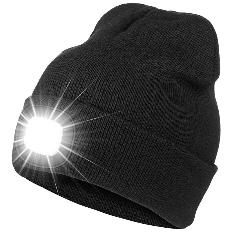 Gorro de lana con luz LED para hombre y mujer, gorro con faro LED brillante recargable, gorros de punto cálidos para invierno, para correr y hacer senderismo: Default Title