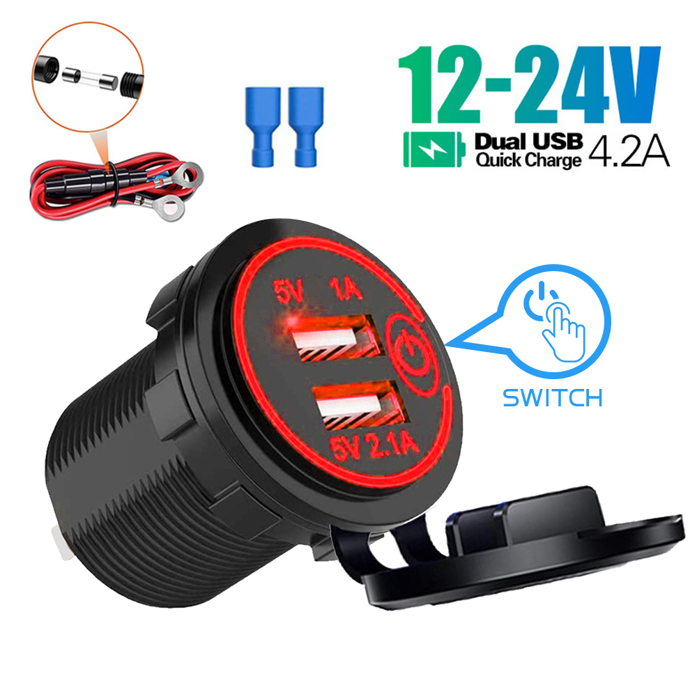 12V-24V Dual Usb Ladegerät Steckdose Wasserdicht 3,1 EINE Dual Ladegerät Buchse mit berühren Schalter für Auto Stiefel Marine Motorrad: Grau