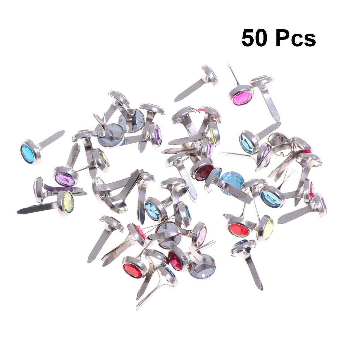 Pack de 50 Mini tachuelas DIY Metal práctico colores surtidos sujetadores de papel de cristal clavos redondos broches de álbum de recortes