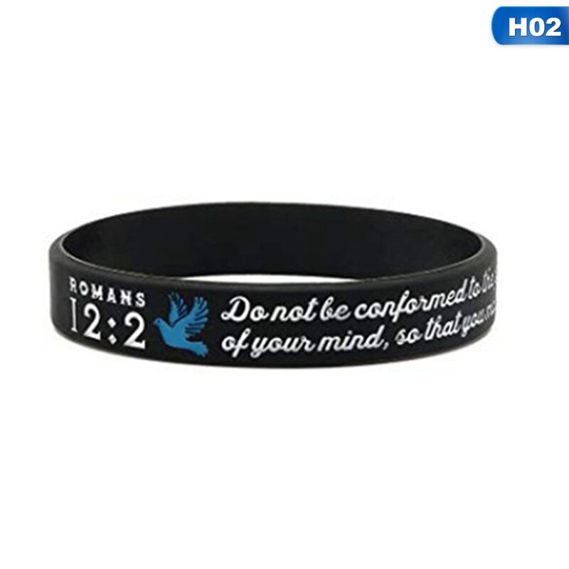 1PCS Bijbel Vers Christelijke Religieuze EFEZIËRS ROMEINEN JEREMIA FILIPPENZEN Siliconen Armband Polsbandje: H02