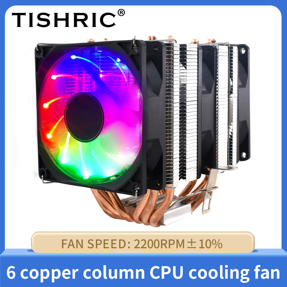 TISHRIC CPU Refroidisseur Ventilateur 6 Caloducs 4 Broches PWM RVB Tranquille Pour Intel LGA 1150 1151 1155 1200 1366 AMD AM3 AM4 CPU Ventilateur De Refroidissement