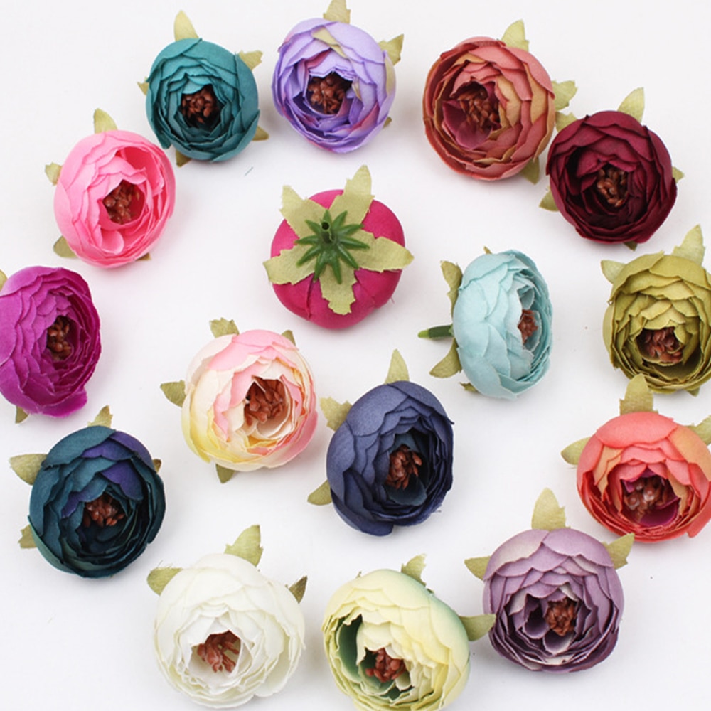 5 stuks 5cm kunstbloemen handgemaakte zijden stoffen bloemhoofdjes boeket voor bruiloft feest huisdecoratie doe-het-zelf doos knutselen