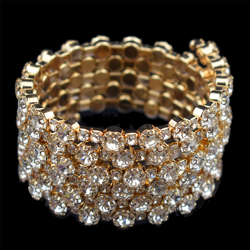 3/6 Rijen Crystal Goud Zilver Plated Armbanden En Armbanden Voor Vrouwen Strass Stretching Bangle Bovenarm Armband Jewelr: 6 rows  Gold