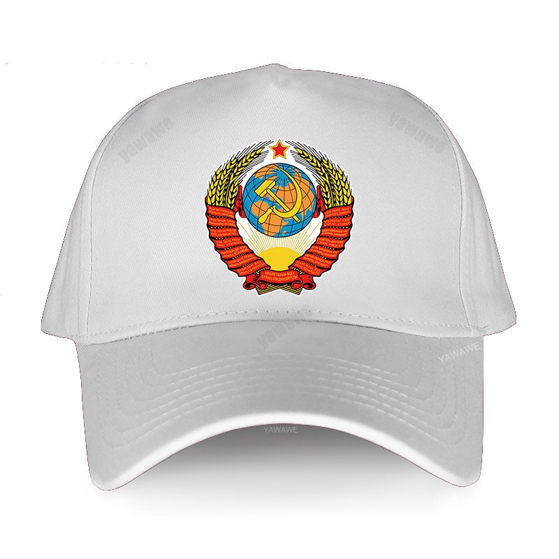 Soviet emblem hat Russia Ussr Flag cap CCCP print Baseball cap Men women USSR Soviet Union Man bone adjustable snapback hat: white