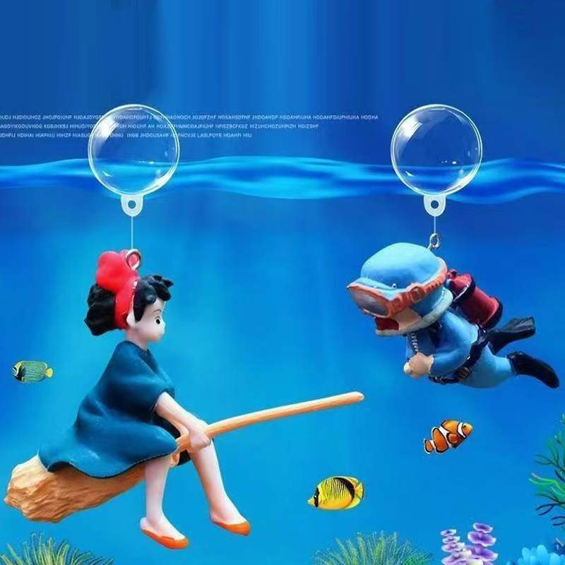 Tanques de peixes dos desenhos animados decoração mini mergulhador simulado flutuante sereia aquário decoração do tanque de peixes kiki pingente acessórios do aquário