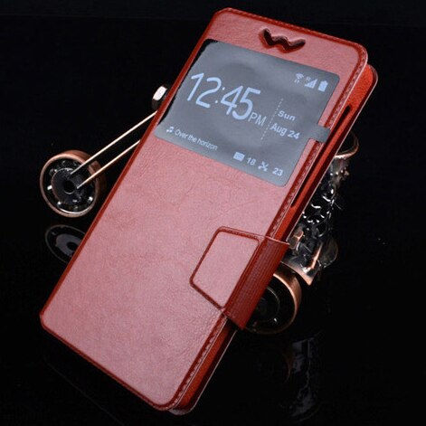 Flip Push Up Phone Case voor Pelephone Gini W5 PU Lederen Silicon Smart Telefoon Gevallen voor Pelephone Gini W5: Bruin
