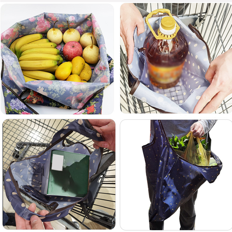 Pocket Tote Women Bag Eco-Friendly Folding Shopping Bag Reusable Portable Shoulder Handbag for Travel Supermarket