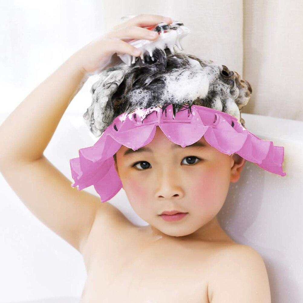 Baby silikone shampoo bruserhætte justerbar vandtæt høreværn sikker badebeskyttelse brusebad: Lyserød