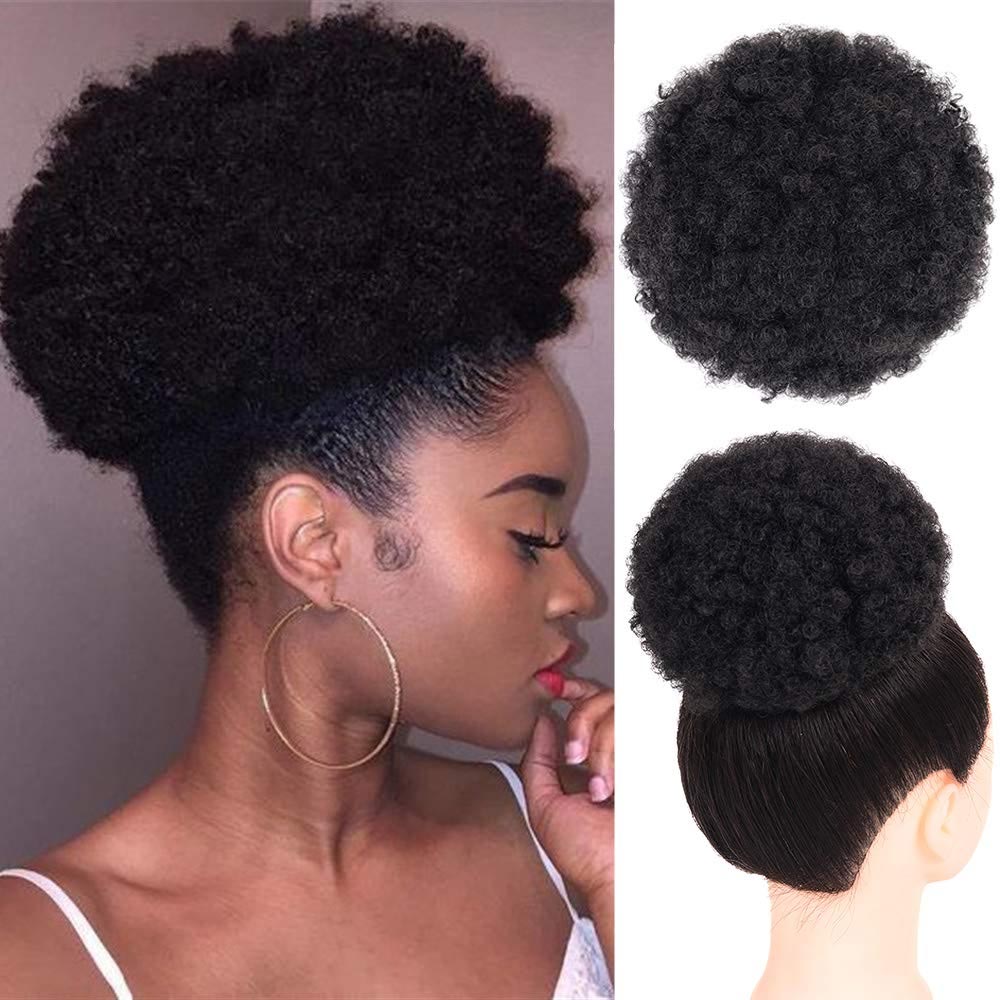 Synthetic Afro Puff Drawstring Ponytail Short Curly Wig High Temperature Fiber Bun Puff Ponytail Wrap Updo Hair Extensions: #1B