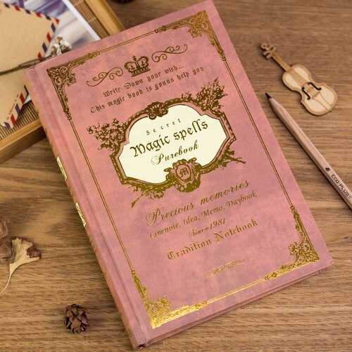 Very Thick Large A5 Vintage Notebook Magic Spells European Traditional Classic Diary Planner Hardcover: red  160sheets