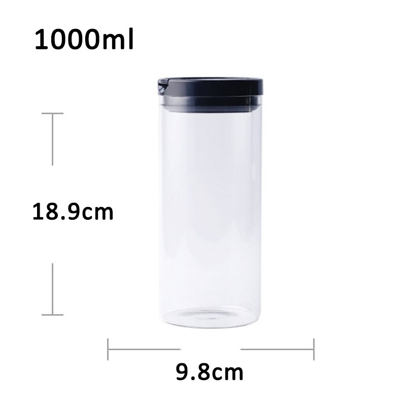 550/1000/1300 ml glas opbevaringsbeholdere til madopbevaring køkken opbevaringsbeholder boks slikflasker glas teglas forseglede dåser med låg: 1000 ml-  sorte