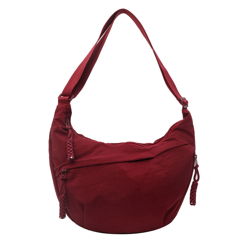 Nylon Fabric Shoulder Bag High Capacity Women's Crossbody Messenger Bag Leisure Versatile Shoulder Hobos Bag: Beige