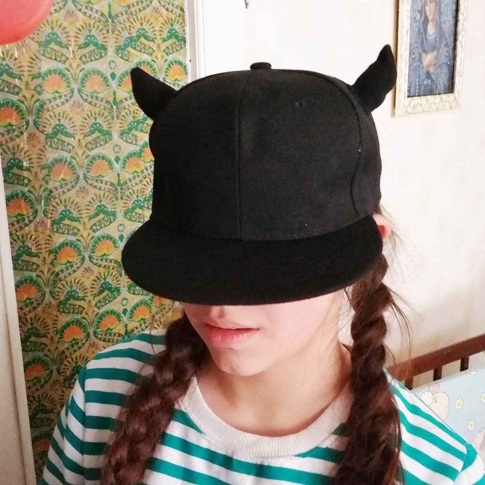 Mænds dame baseball kasket sort bomuld hip-hop hat lille djævelben knogler hatte kasket med horn