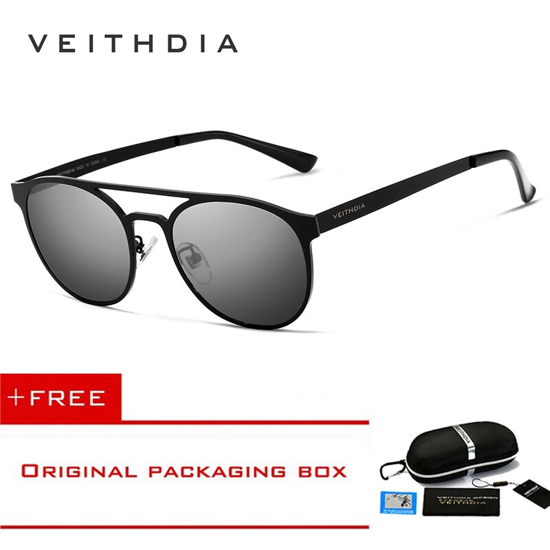 VEITHDIA, gafas de sol Unisex de acero inoxidable polarizadas UV400, gafas de sol redondas Vintage para hombre, accesorios para gafas para hombre 3900: Black