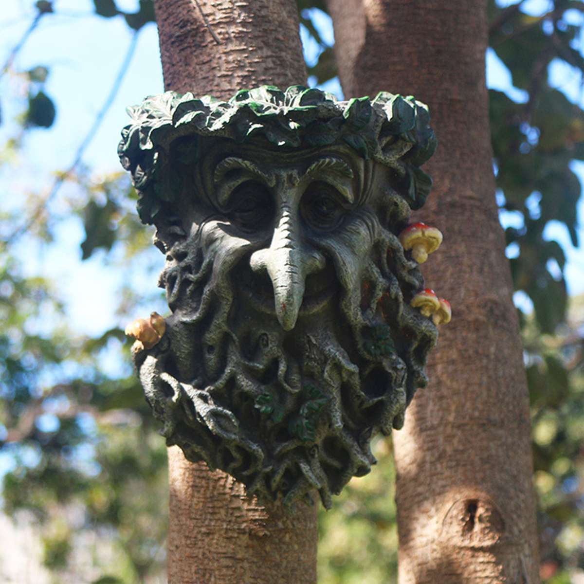Udendørs dekoration harpiks statue træ vedhæng skulptur 5 stil til hjemmearbejde champignon mænd smilende ansigt haven dekoration