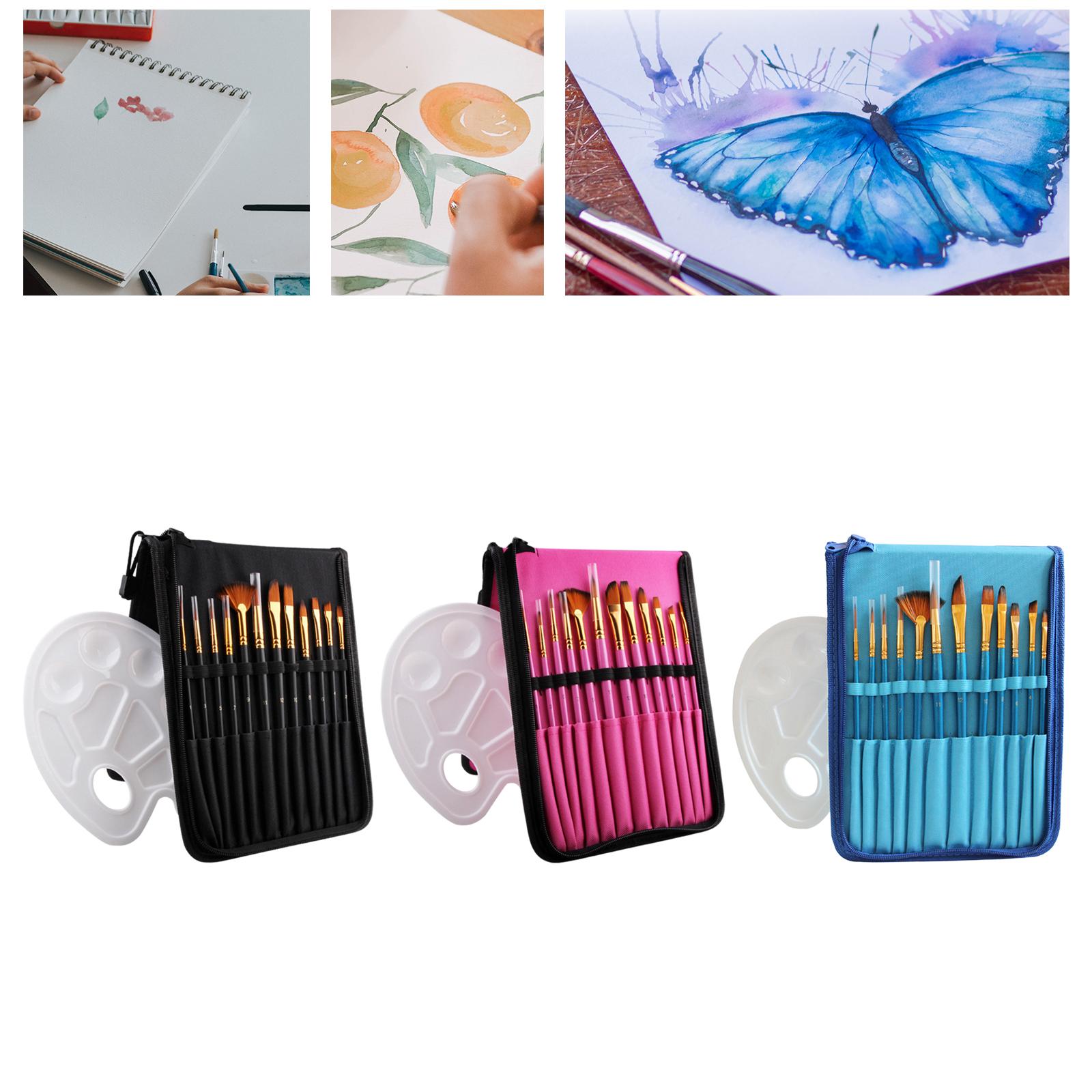 Paint Brush Set Carrying Case and Palette Synthetic Hair Paint Brushes For Beginner Acrylic Painting Art Supplies