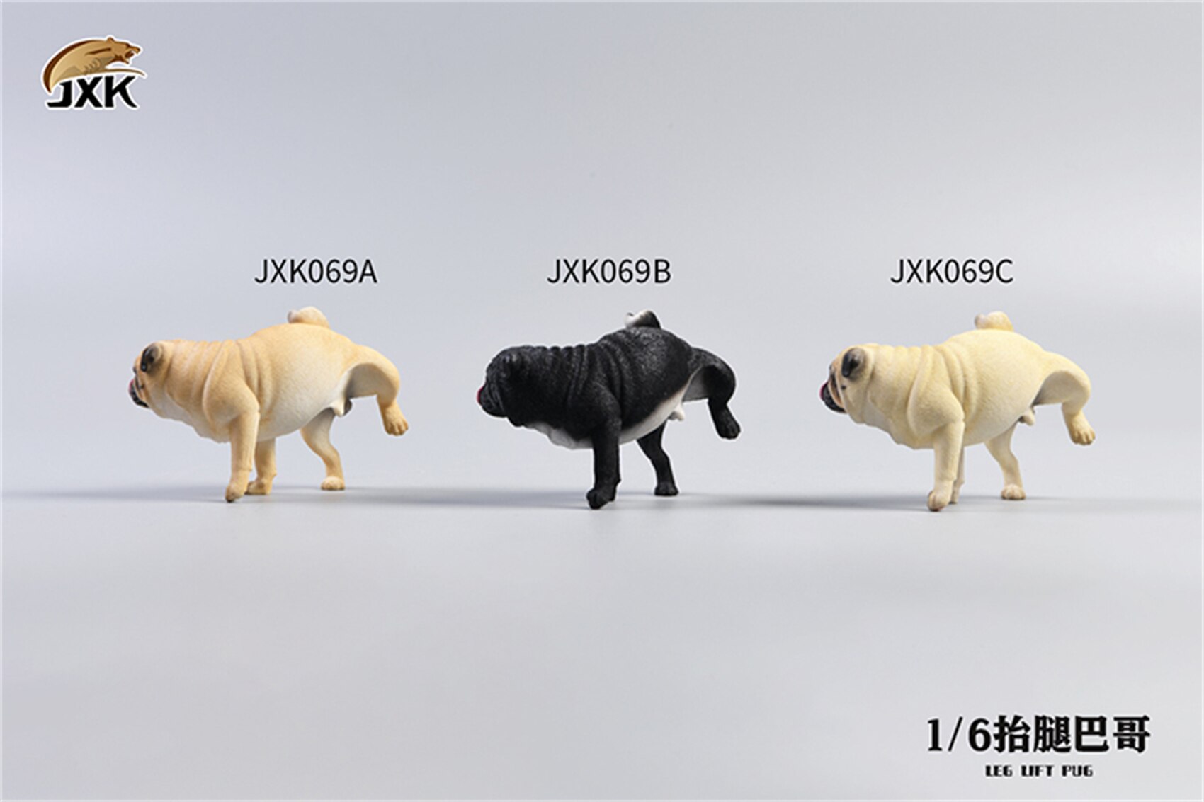 JXK 1/6 Funny Pug Figure Dog Pet Healing Figure Cute Canidae Animal Collector Toy Resin Desktop Decoration