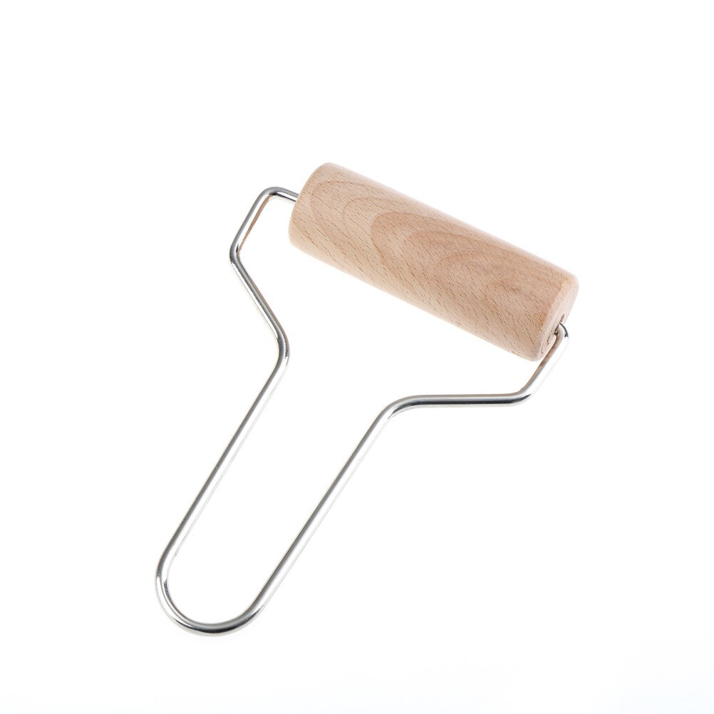 1Pc 15*8.3cm Wood Clay Roller Pottery Rolling Pin Modelling Tool Stainless Steel Handle Tool