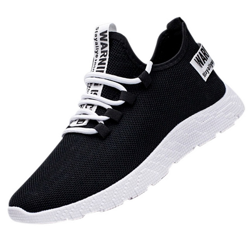 Mode Sport Schoenen Mannen Lace Up Gemengde Kleur Sneakers Ademend Confort Stretch Febric Mesh Ondiepe Flats Mannelijke Tennis Schoenen: black / 40