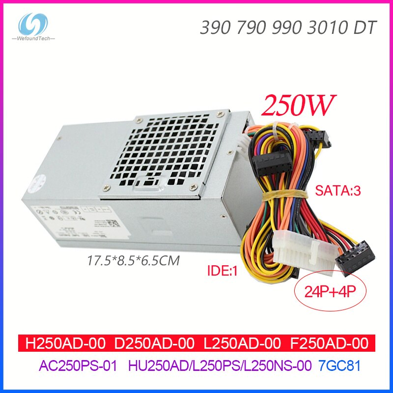 Power Supply for Dell 390 790 990 3010 DT H250AD-00 D250AD-00 L250AD-00 F250AD-00 AC250PS-01 HU250AD/L250PS/L250NS-00 7GC81