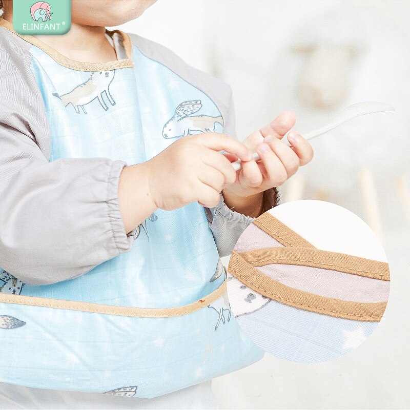 Elinfant Bavaglini con Maniche, 1pz Manica Lunga Impermeabile Bavaglino unisex Alimentazione Bavaglino Grembiule per il bambino infantile 6 Mesi a 2 Anni di Età