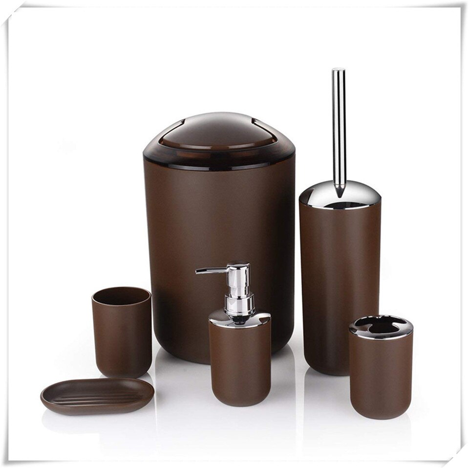 MSJO Bathroom Accessories Set 6PCS Decor Storage Black Soap Dispenser Toothbrush Toothbrush Holder Modern Home Decor Accessories: brown bathroom set