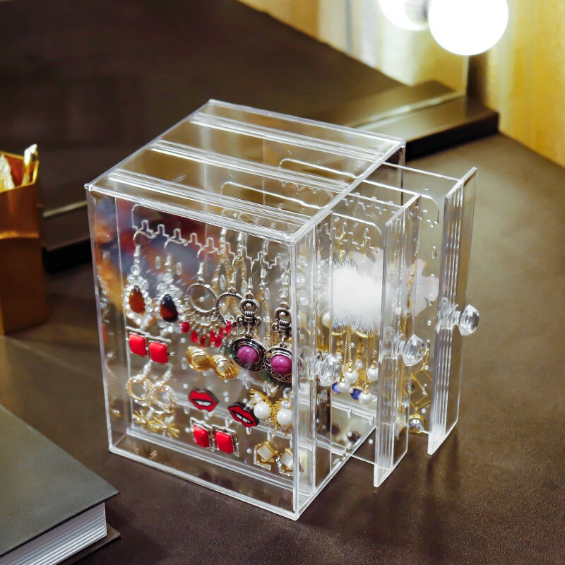 Boîte de rangement pour boucles d'oreilles, multifonction, présentoir Transparent pour bijoux colliers, maison, bijoux, anti-poussière