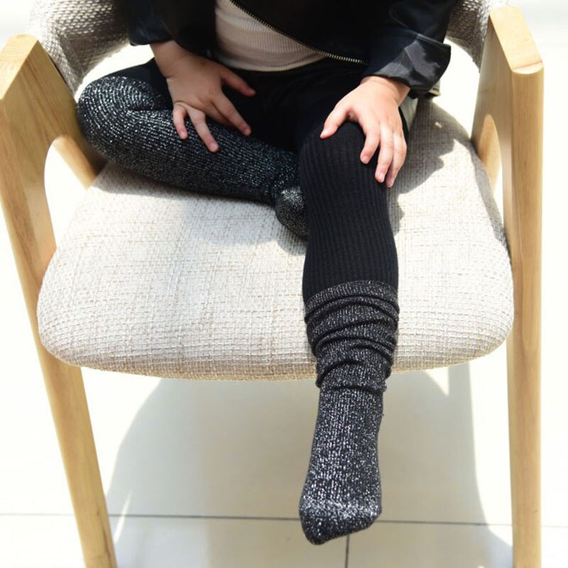 Meias para bebê com glitter, 1 par de meias longas e altas para meninas