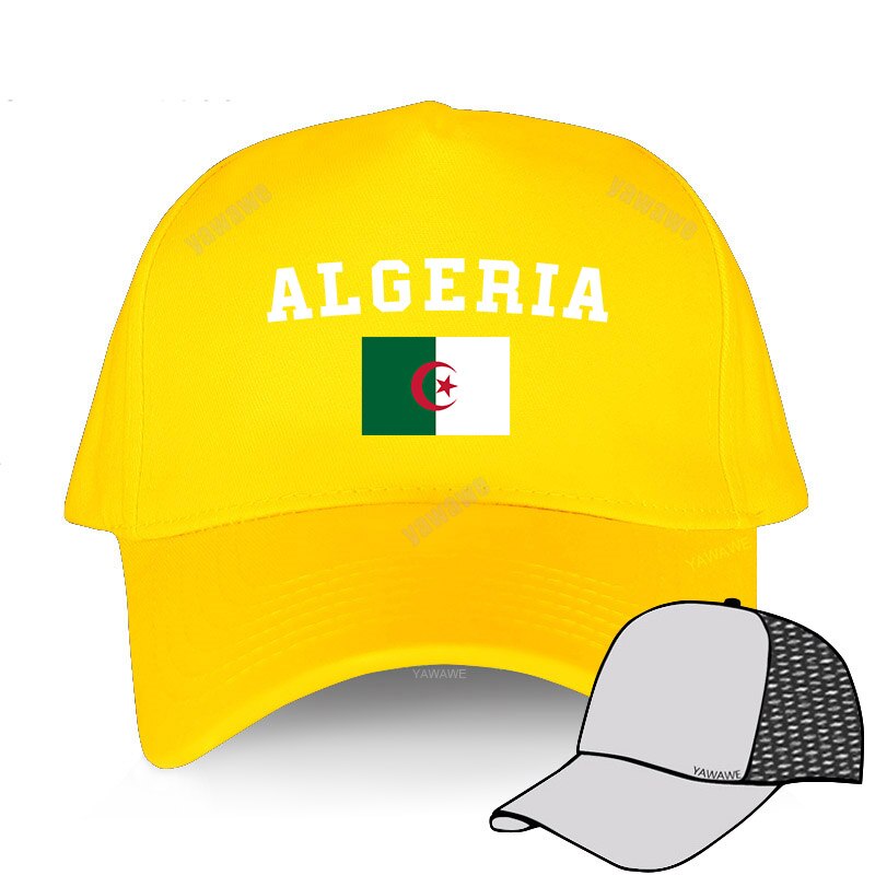 Flaga algierii czapki baseballowe letnie słońce algieria czapki moda regulowana czapka męska: yellow mesh