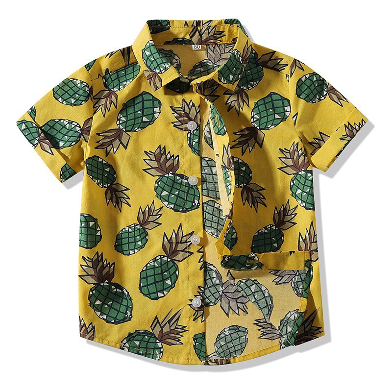 Camiseta de manga corta con piña impresa para bebé, verano , algodón, informal, cuello vuelto, 0-3 años: Amarillo / 18 meses