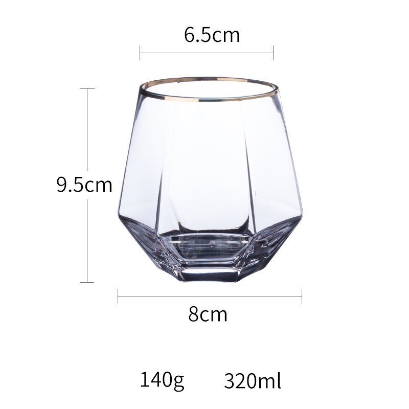 European Style Drinking Vessel Hexagonal Crystal Glass Household Whisky Red Wine Cup Beer Steins Simple Geometry Cups: Gold