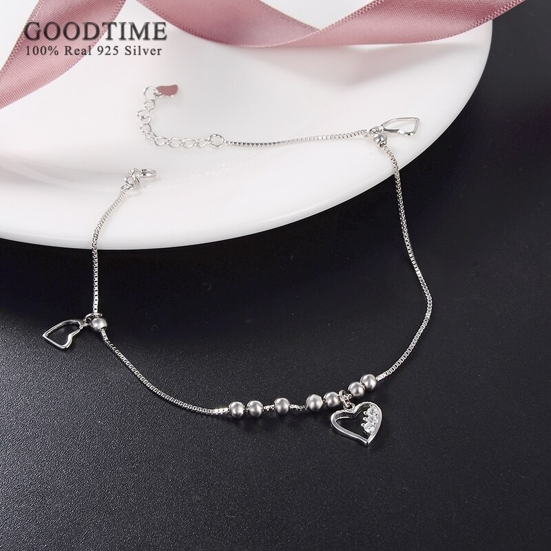 Delle Donne di modo del Calzino 925 Sterling Silver Cuore di Amore Perle di Zircon Argento Cavigliera Studente Ragazza Del Piede Fresco Accessori Per Il Vestito Up