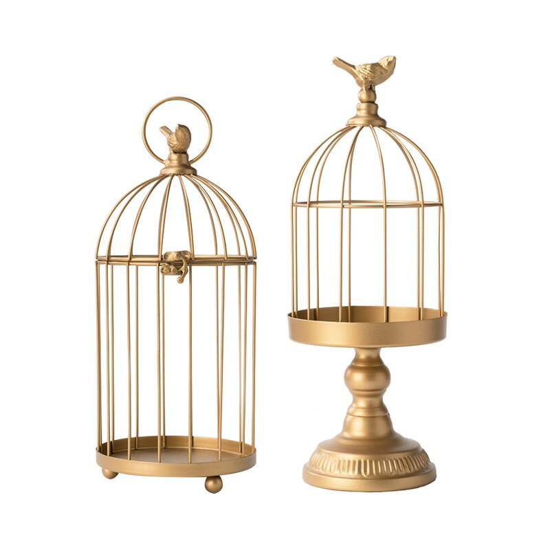 Retro ins bird cage decoration golden wrought iron bird cage rack wedding desktop metal decoration