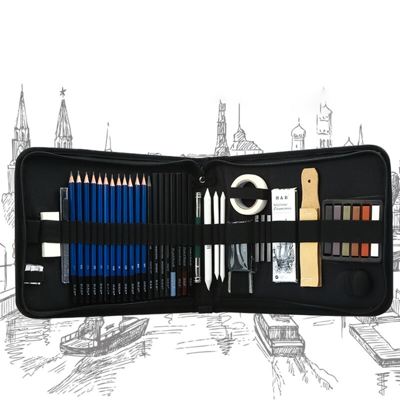 48pcs Drawing Sketch Set Graphite Charcoal Pencil Kit Carrying Bag for Beginner Painting Art Students School