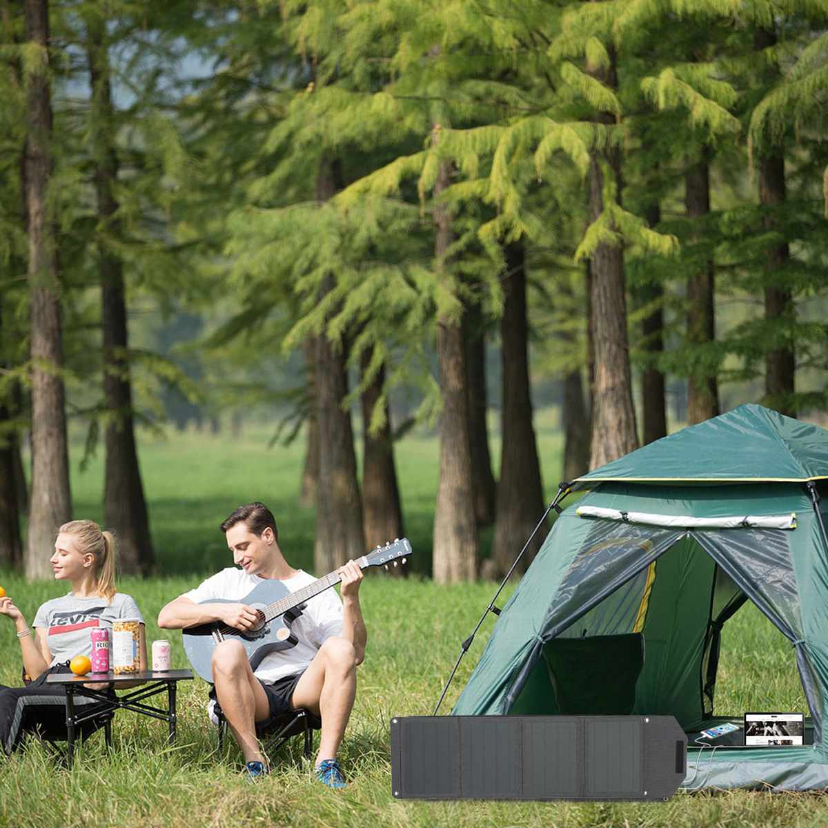 80W Foldable Solar Panel 5V 12V Dual USB Portable Folding Pack Solar Charger Sun Power Battery Cells For Moblie Phone Camping