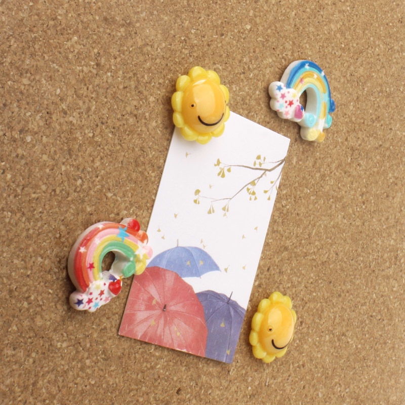 Chinchetas bonitas con de flor solar, 2 uds., chinchetas con imagen decorativa, tachuelas de arco iris, Pin de corcho, Pulgar, papelería de oficina