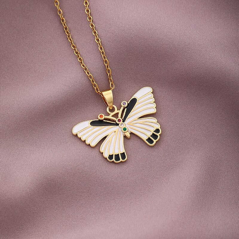 Sonya Enamel Leuke Vlinder Hanger Ketting Voor Vrouwen Gouden Kleur Statement Ketting Sieraden: Butterfly-004 / 50cm