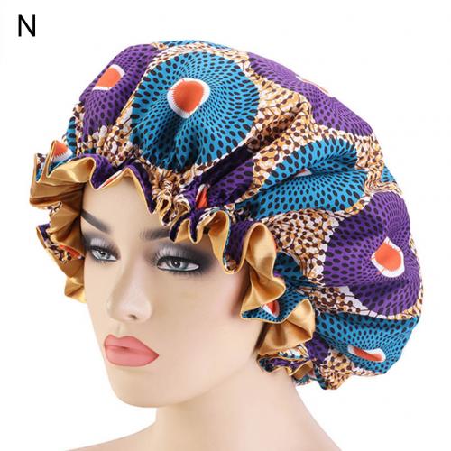Frauen Afrikanische Blumen- drucken Satin- Nacht Schlaf Motorhaube Hütte Haarpflege Kappe Kopf wickeln Große Kopf Tragen Damen Headwrap Haar pflege Hütte: N
