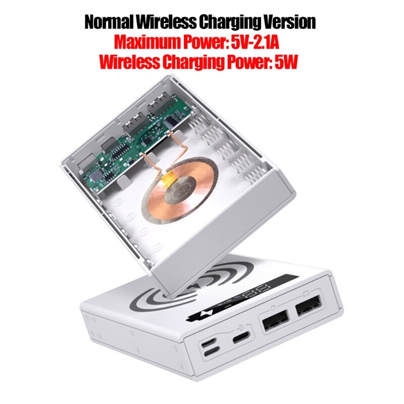 DIY 5x18650 Batterij Powerbank Case - Afneembaar LCD Display - Draadloze Oplaaddoos: Wit