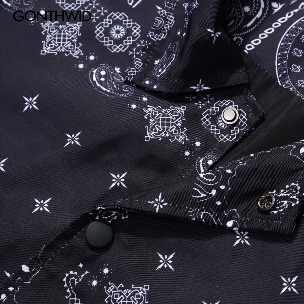 Gonthwid broderade bandana lapptäcke coachjackor hip hop casual streetwear rockar herr harajuku outwear tops