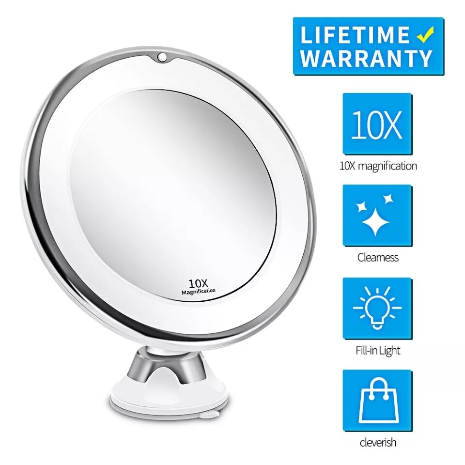 Makeup Vanity Mirror With 10X Magnifying Mirrors LED Lighted Portable Folding Suction Cup Rotation Beauty Mirror Shaving Beard
