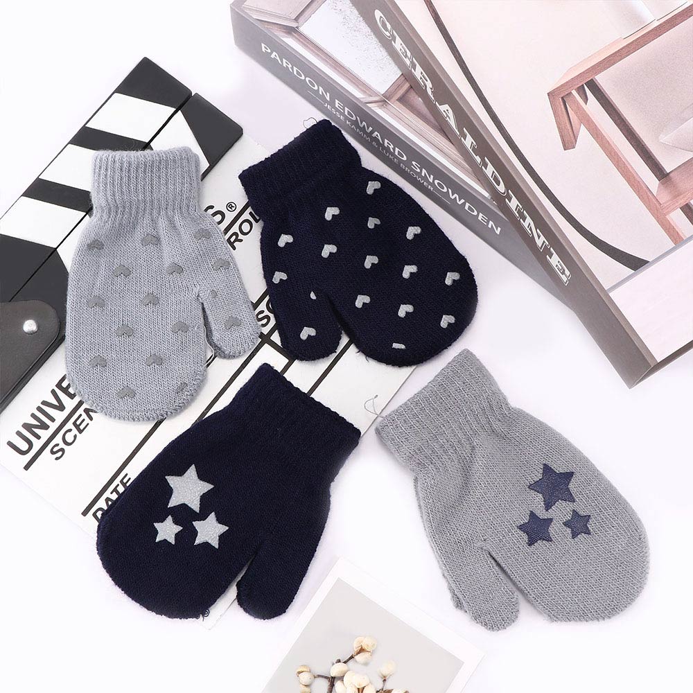 1 Pair Kids Mitten Cute Children Winter Knitted Gloves For Boys Girl Dot Star Heart Pattern Fingerling Soft Warm Mittens