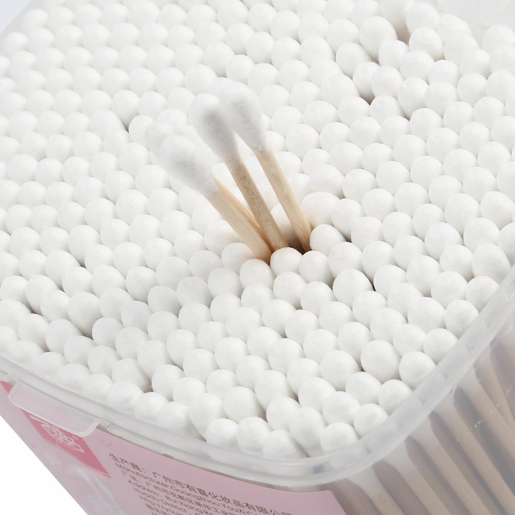 350pcs/box Cotton Swab Disposable Makeup Cotton Swabs Cosmetic Tool Cotton Buds Ear Clean Tools Rectangular Box Wooden Sticks